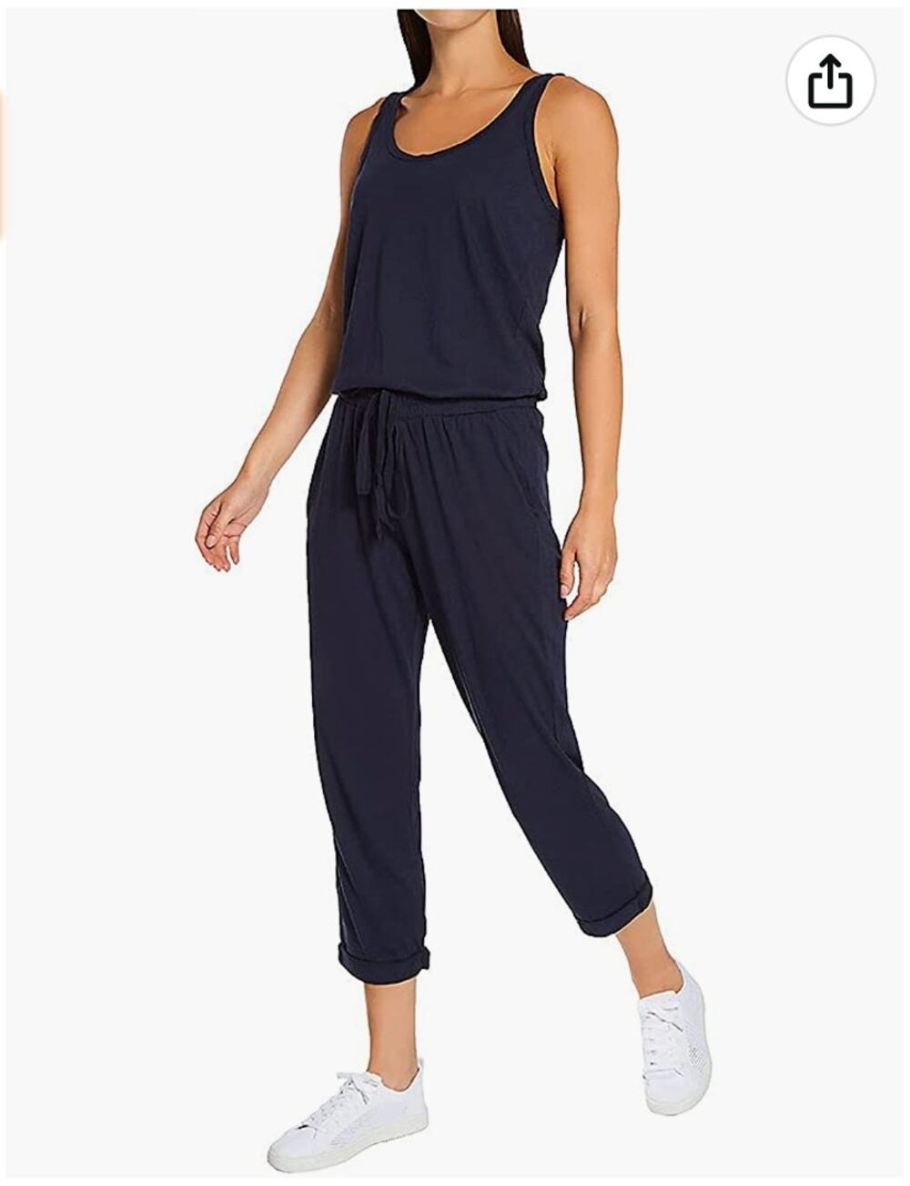 Michael Stars Blue Sleeveless Tank Pant Jumpsuit One Piece Drawstring Pockets L